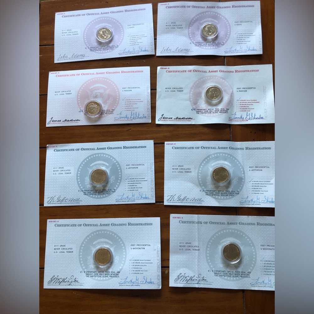 8 Total Presidential Uncirculated 2097 $1 Dollar Coins